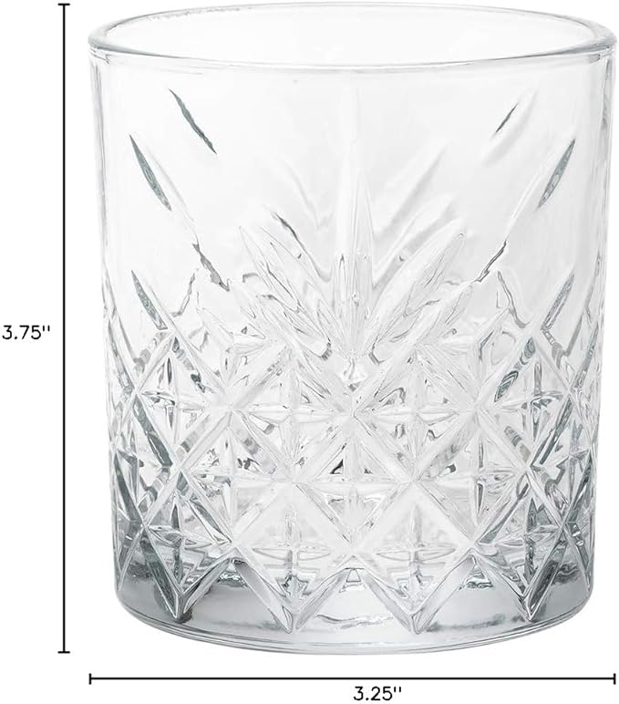 Restaurantware Timeless 12 Ounce Old Fashioned Glasses Set of 12 Etched Whiskey Glasses - Dishwasher-Safe Chip-Resistant Clear Glass Old Fashioned Glassware Lead-Free For Cocktails Or Beverages