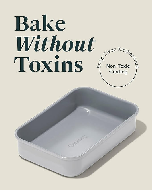 Caraway Nonstick 9β x 6.5β Small Rectangle Baking Pan β Non-Toxic, PTFE & PFOA Free β Aluminized Steel Core β Deep Ceramic Baking Pan for Casseroles, Lasagna & More - Gray