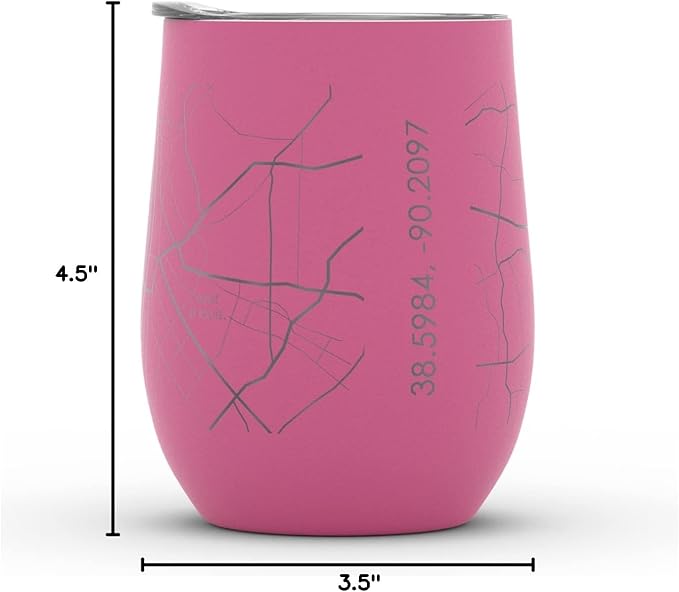 Well Told Engraved St. Louis Missouri Map Insulated Wine Tumbler, Etched Stainless Steel Cup (12 oz, Sunset Pink) City Map Insulated Tumbler, Custom Insulated Tumbler, Outdoor Drinkware