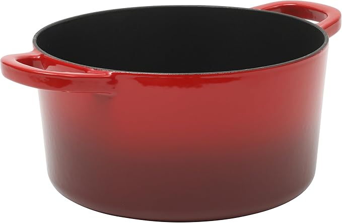 Crock Pot Artisan 7-Quart Round Enameled Cast Iron Dutch Oven With Borosilicate Glass Lid, Heavy-Duty Cookware for Baking, Roasting & Slow Cooking, Red