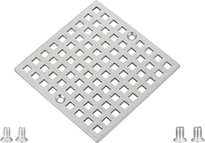 4" Shower Drain Cover - Square Floor Drain Cover Replacement - Hair Catcher/Drain Strainer for Bathrooms, Showers, and Sinks - SUS304 Stainless Steel & Nickel Brushed
