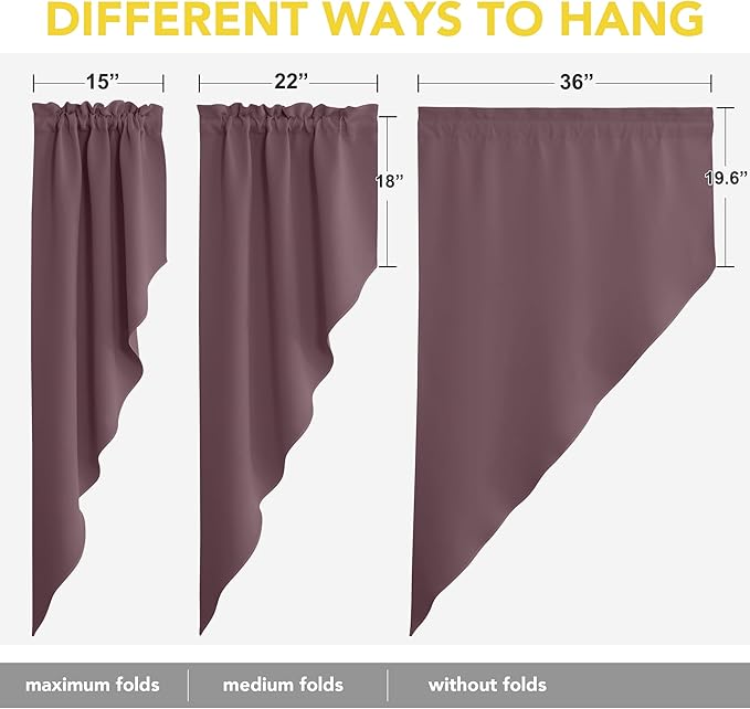 NICETOWN Swag Curtains for Living Room, Room Darkening Short Window Curtains for Kitchen Elegant Waterfall Curtain Shades for Kids Nursery Baby Room, 2 Panels, 36" x 63" x 18" per Panel, Dry Rose