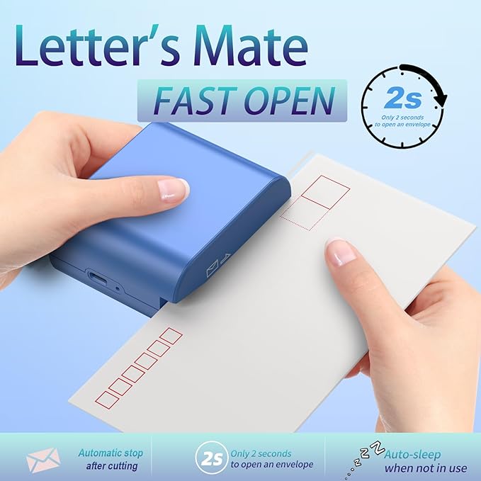 Rechargeable Electric Letter Opener - Automatic Letter Opener Envelope Slitter, Electric Letter Opener Envelope Slitter for Universal Mail and Envelopes,Blue