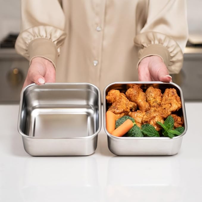 Locknlock Stainless Steel Food Storage Container with Lid, Metal Lunch Box, Airtight, Leak-Proof, Microwave, Freezer and Dishwasher Safe, 700ml