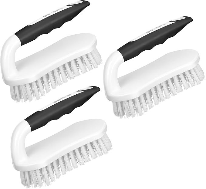SetSail Scrub Brush, Heavy-Duty Scrub Brushes for Cleaning with Stiff Bristles Cleaning Brush for Shower, Bathroom, Carpet, Kitchen and Bathtub Scrubber - 3 Pack (Black White)
