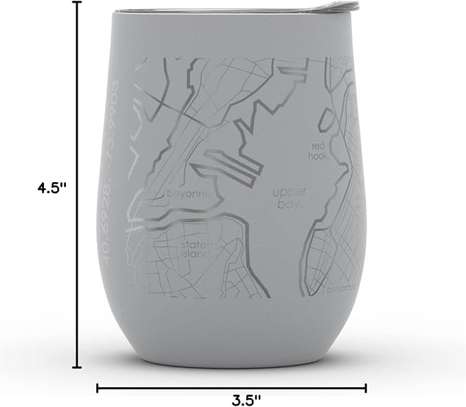 Well Told Engraved Brooklyn New York Map Insulated Wine Tumbler, Etched Stainless Steel Cup (12 oz, Dockside Gray) City Map Insulated Tumbler, Custom Insulated Tumbler, Outdoor Drinkware