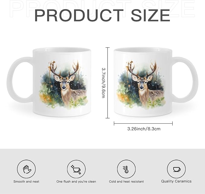 Coffee Mugs Deer Pattern Ceramic Latte Mug with Handle 11 OZ for Men Women for Latte Cappuccino Cocoa Milk Dishwasher & Microwave Safe