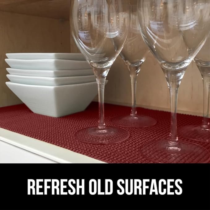 GORILLA GRIP powerGRIP Drawer Shelf and Cabinet Liner, Thick Strong Hold, Non-Adhesive Liners Protect Kitchen Cabinets and Cupboard, Bathroom Drawers, Easy Install, Breathable Mat, 17.5" x30', Red