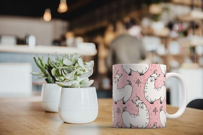 MUGBREW Pink Llama Pattern Ceramic Coffee Mug Tea Cup, 11 OZ