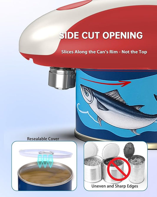 CIRCLE JOY Rechargeable Electric Can Opener, One-Touch Automatic Can Opening with Lid Remover & Smooth Edge Cutting, Food-Safe, Easy to Use for Seniors and Arthritis, Red