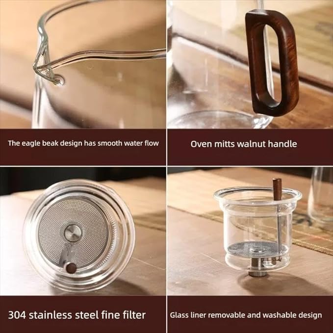 Glass Teapot with Removable Infuser, Loose Leaf Tea Brewing (Half circle shaped handle)