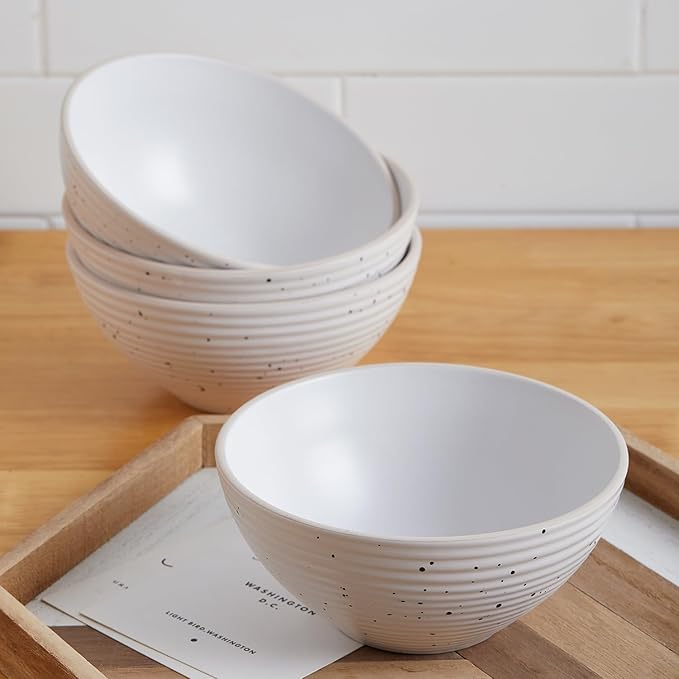 Stone Lain Lauren Stoneware, Rustic Plates and Bowls Set, Dinnerware, Service for 4, Speckled Off White, Dishwasher & Microwave Safe, 16-Piece