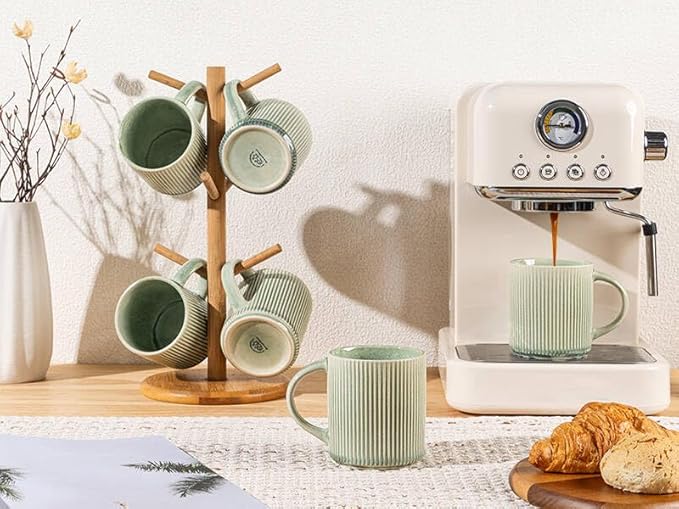 GBHOME 12oz Stoneware Coffee Mugs, Ceramic Coffee Cups with Handle for Man,Woman,Dad,Mom, Modern Coffee Mugs Set of 6 for Latte/Cappuccino/Cocoa/Tea/Cocoa/Milk. Dishwasher&Microwave Safe,Olive Green