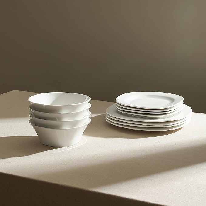 Stone Lain Quadro 12-Piece Dinnerware Set Porcelain, White