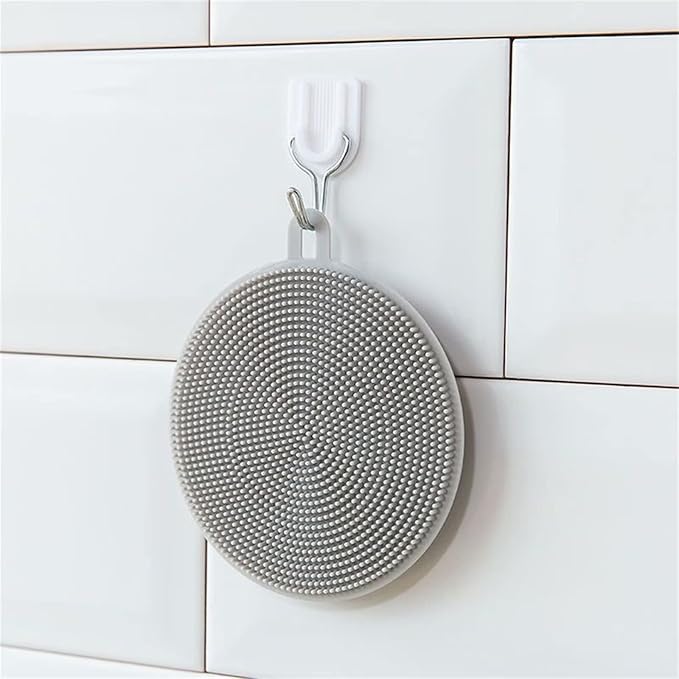 4PCS Silicone Dish Scrubber, Multipurpose Round Silicone Sponges Reusable Dish Brush Dish Brush for Kitchen Dish Dishes Fruits Vegetables(Gray+White)