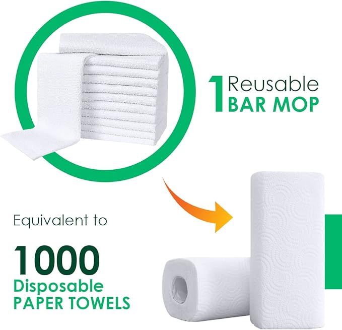 Avalon Towels Terry Bar Mop Towels (Value Pack of 36) Size 14"x17" – Absorbent and Durable, Multipurpose Cleaning Rags, Cotton Cleaning Cloths, Terry Cloth Rags, Reusable Shop Rag (White)