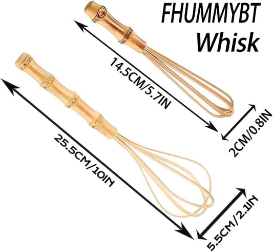 Handmade Wood Whisks for Cooking - 5.7In Natural Bamboo Whisk, Mini Wooden Whisks for Whisking, Beating, Blending, Frothing & Stirring (5.7Inches + 10Inches)