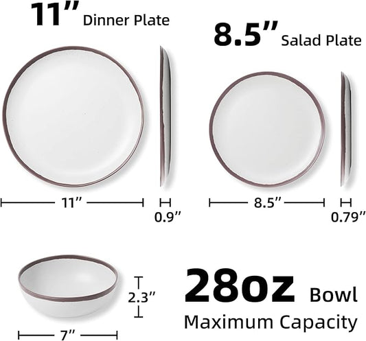 18PCS Purple Rim Vintage Melamine Dinnerware Set For 6 Outdoor Plates and Bowls Sets, Dishes Set