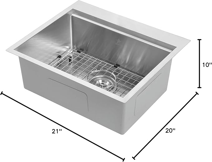 STARSTAR Workstation Ledge Topmount/Drop-in Single Bowl 304 Stainless Steel Kitchen/Yard/Bar/Laundry/Office Sink, With Grid, Colander, Cutting Board, Strainer (21 x 20 x 10 Wood Colander)