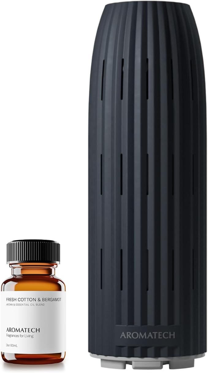 AromaTech Ambience Scent Diffuser for Essential Oil Blends & Fragrances – Waterless Scent Machine w/Bluetooth for Home, Bathroom Boutiques, Hotel, Spa – Charcoal with 60 ml Oil
