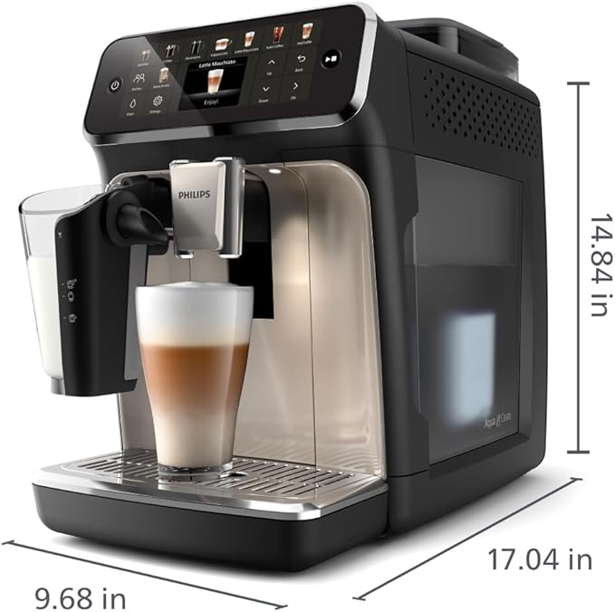 PHILIPS 5500 Series Fully Automatic Espresso Machine, LatteGo Milk System, Integrated Grinder, 20 Hot & Iced Coffee Pre-Sets, Quick Start, SilentBrew, 15-Bar Pressure, Black Chrome (EP5544/94)