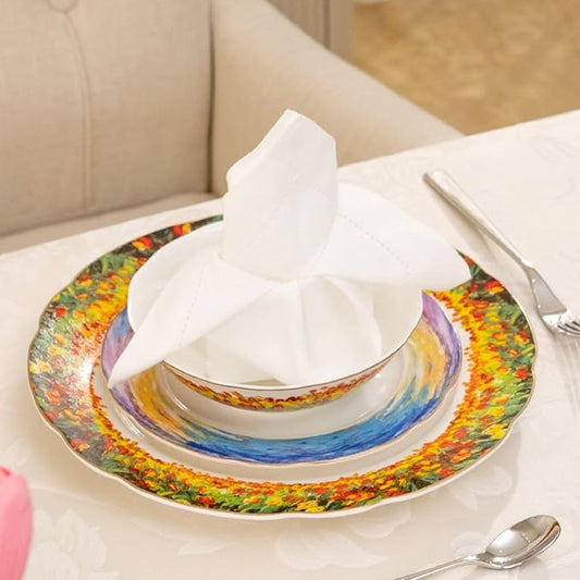 Exquisite ceramic tableware 3 Piece Bone China Modern Round Dishes Sets,Dinnerware dishset for Kitchen,Dinner Plate,Dessert Plate,Soup Bowl,Colorful flowers