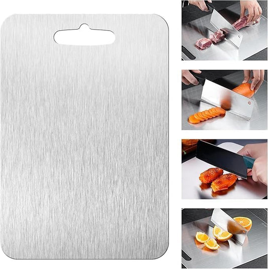 Cutting Board Double Sided,1 Pcs Vegetable Board With Sharpening Stone,Large Size+Small Size,Food Grade Stainless steel and Wheat straw PP Material,Eco-Friendly (Silver)