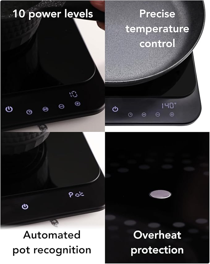 AirHood Ultra-Slim Induction Cooker | Countertop Hot Plate with Precision Sensors for 10 Temperature Modes | Eco-Friendly Compact Kitchen Appliance
