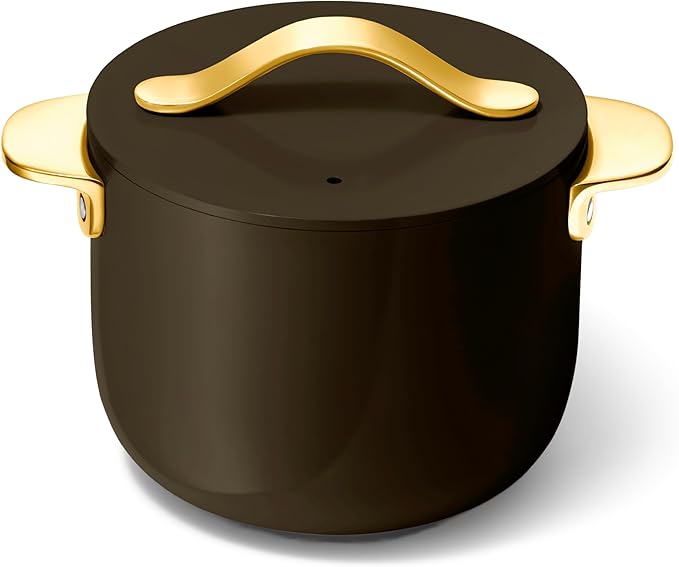 Caraway Petite Cooker - 2 Qt Ceramic Coated Pot - Free From Forever Chemicals - Perfect for Rice, Grains, or Sauces - Black