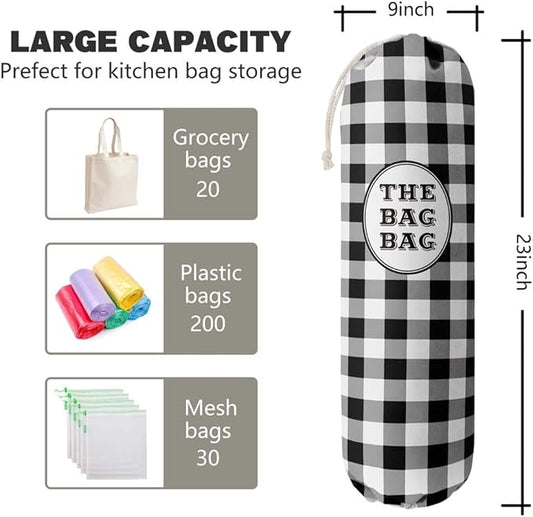 Black White Buffalo Check Plaid Grocery Bags Holder Organizer For Shopping Bags,Wall Mount Plastic Bags Storage Container Dispensers, Kitchen Housewarming Gifts For Women Family Friends Grandma Mom