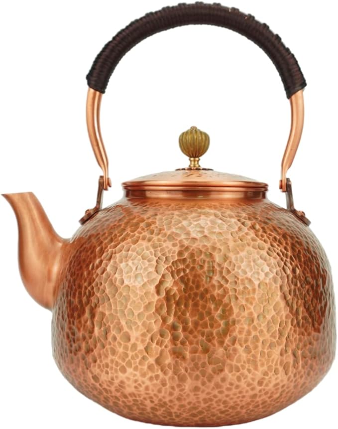 Funmaker Handmade Solid Copper Tea Pot Kettle Stovetop Teapot Thick Hammered Copper Tea Pot Kettle Stovetop Teapot Made for gasstove tops pure copper kettle (Type 7-2200ml)