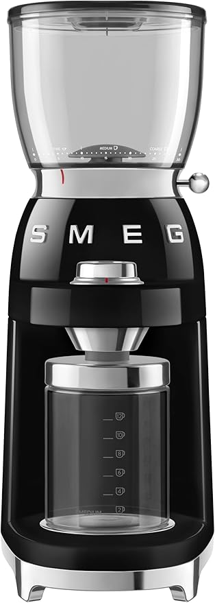 SMEG CGF11 Retro-Style Coffee Grinder – Burr Mill with 30 Grind Settings, Stainless Steel Conical Burrs, Removable Hopper – Precision Countertop Grinder for Espresso, Drip, French Press-Black