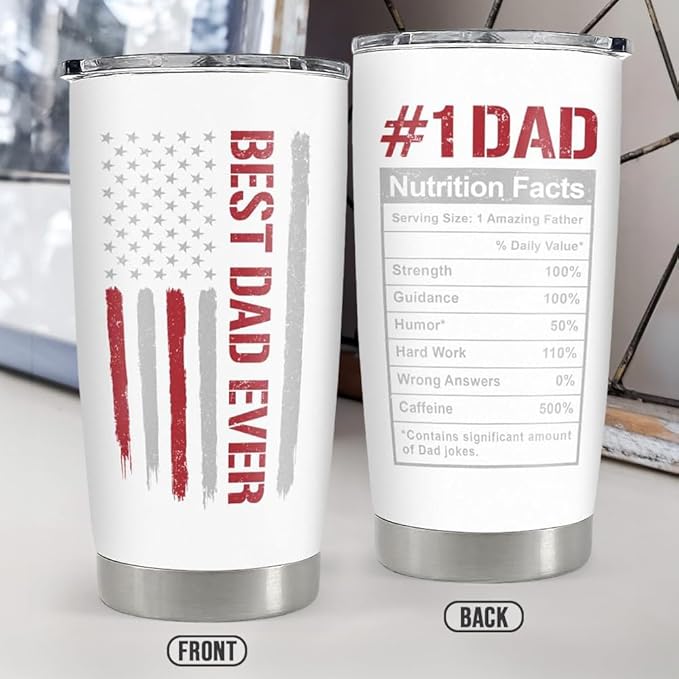 SANDJEST Best Dad Ever 20oz Insulated Tumbler with Lid for Father - Double-wall Insulated Stainless Steel Mug - Coffee Cup for Outdoor Travel Sport Office, Gift for Birthday Father’s Day