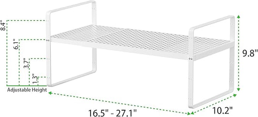 Expandable Cabinet Storage Shelf Stackable Organizer Rack for Kitchen Bathroom Pantry Spice Cupboard Coffee Countertop Home Office Desk Heavy Duty Nonslip White Large 3 Packs