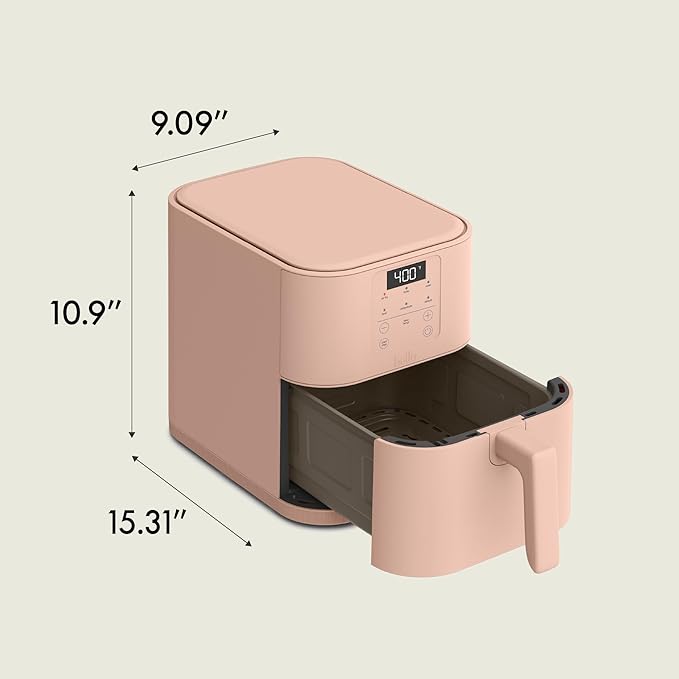 bella 6 Qt Slim Air Fryer, Fits-anywhere™ Kitchenware, EverGood™ Ceramic Nonstick Coating, Adjustable Temperature, 6 Preset Cooking Options, 60 Min Auto Shutoff w Audible Tone, 5lb Capacity, Blossom
