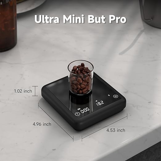Rechargeable Mini Coffee Scale with Timer, 2kg/0.1g Accurate Scale for Espresso and Pour-Over Coffee, Portable Digital Kitchen Scale with Automatic Timing, LED Display, Silent Mode(Black)