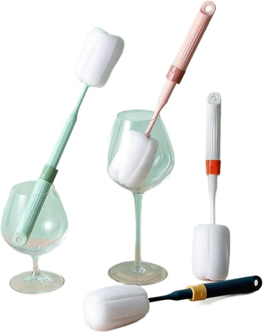 Dishwashing Foam Sponges Brush Telescopic Long Handle Scrubbing Brushes Clean Dishes, Sinks,Cookware,Coffee Glasses Pot Milk Cup Mugs Wine Bottle (4pcs)