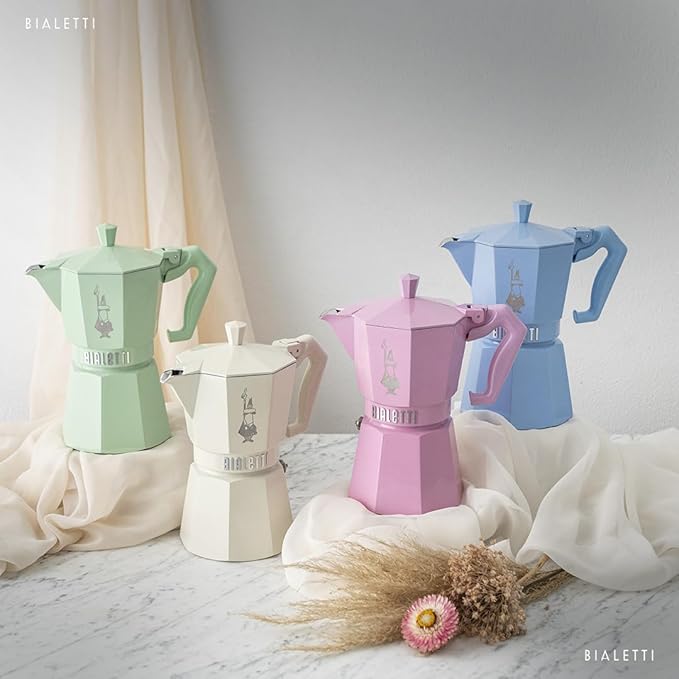 Bialetti Mocha Exclusive Sky Blue 6 Cup Open Fire (Coffee Maker, Espresso Maker, Makinetta)