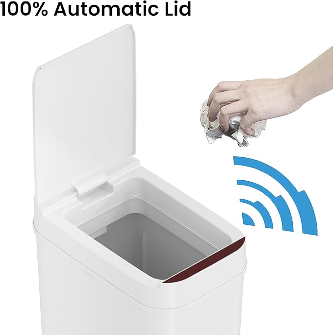 iTouchless 3 Gallon Bathroom Sensor Trash Can, 10 Liter Small Touchless Automatic Slim Garbage Bin with Lid, Smart Narrow Motion Control Commercial Waste Basket for Office, Bedroom, White