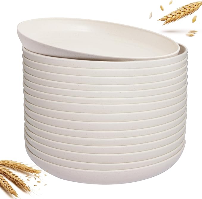 supernal 16pcs Lightweight Wheat Straw Plates,Unbreakable Plastic Dishes,Microwave Dishwasher Safe Party Plastic Dish,Beige Reusable Dinner Plates, Wheat Straw Dinnerware for Picnic,Birthday,Camping
