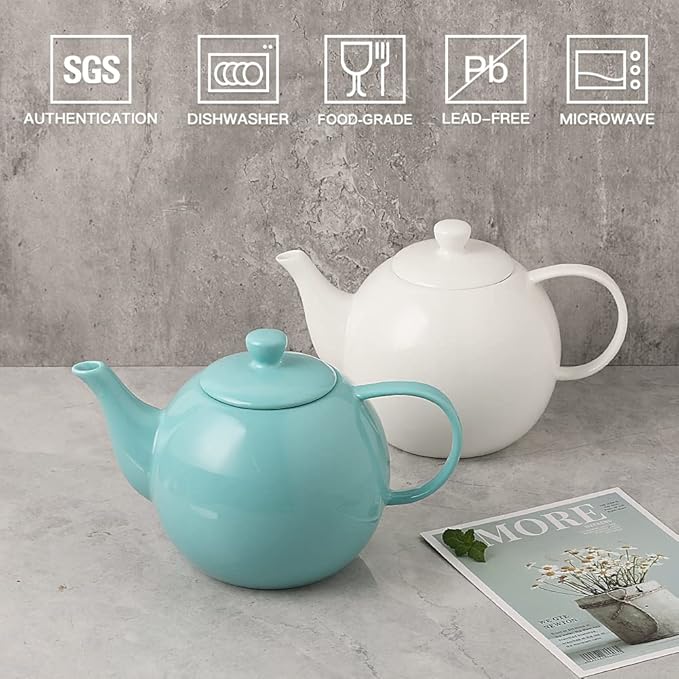 Sweejar Porcelain Teapot with Removable Stainless Steel Infuser,Microwave & Dishwasher Safe Tea Pots for Loose Tea,Tea Infuser Pots for Chrismas Women Gift (40oz White)