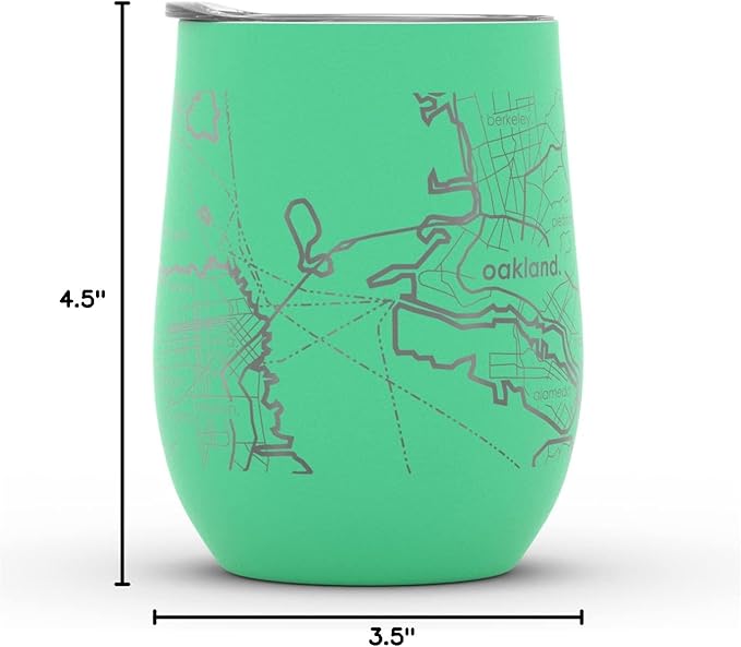 Well Told Engraved San Francisco California Map Insulated Wine Tumbler, Etched Stainless Steel Cup (12 oz, Sunday Green) City Map Insulated Tumbler, Custom Insulated Tumbler, Outdoor Drinkware