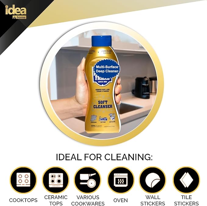 Idea Home ULTIMATE CLEANING KIT | Soft Cleanser 26 oz + Cleanser & Polish Powder 21 oz + Microfiber Cleaning Cloth + Multi-Purpose Non-Scratch Microfiber Sponge