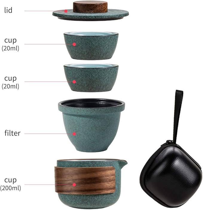 Mini Travel Ceramic Tea Pot Set Chinese Kung Fu Teapot, 1 Pot 2 Cups Porcelain Teacup with Tea Infuser Portable Bag for Outdoor Picnic Hotel
