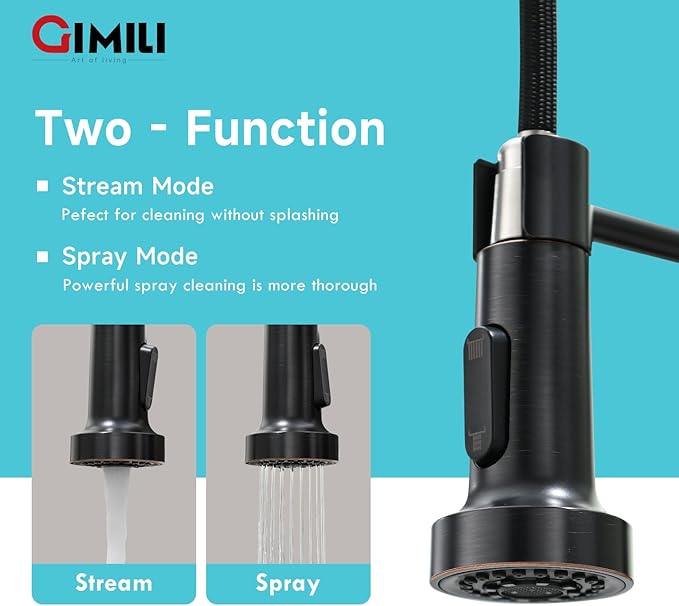 GIMILI Oil Rubbed Bronze Touchless Kitchen Faucet with AC Adapter, Motion Sensor Smart Hands Free Single Handle Kitchen Sink Faucet with Pull Down Sprayer