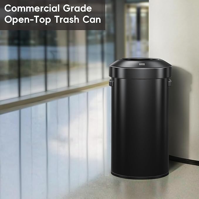 EKO Urban 24 Gallon Round Black Stainless Steel Open Top Waste Bin, Tall Commercial Trash Can for Indoor/Outdoor, Extra Large Metal Garbage Bin for Office, Restaurant, Restroom, 90L