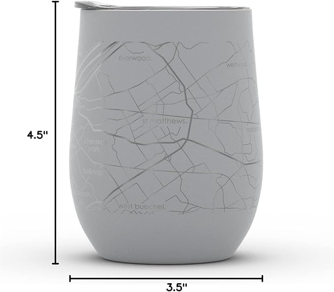Well Told Engraved Louisville Kentucky Map Insulated Wine Tumbler, Etched Stainless Steel Cup (12 oz, Dockside Gray) City Map Insulated Tumbler, Custom Insulated Tumbler, Outdoor Drinkware