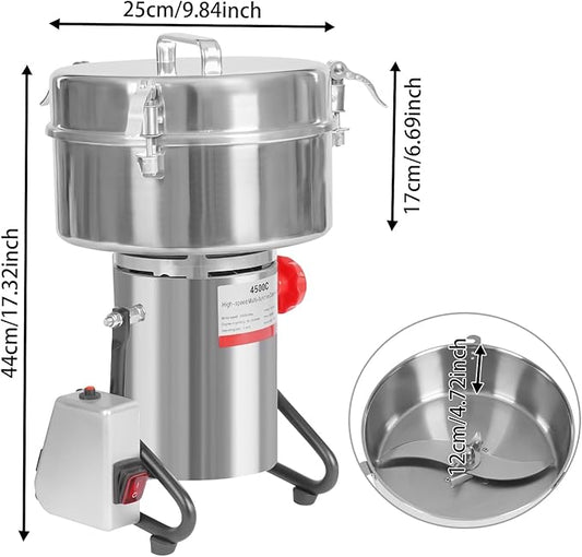 4500g Electric Grain Grinder Mill, 5000W Dry Cereals Pulverizer 3 Blades Commercial Superfine Grinding Machine High Speed Multi-Function Grain Grinder 50-300 Mesh for Seasonings (4500g/5000W)