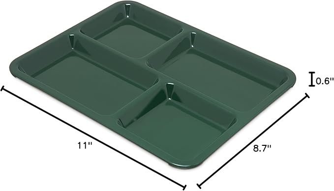Carlisle FoodService Products Right Hand 4-Compartment Cafeteria / Fast Food Tray, 8.5" x 11", Forest Green