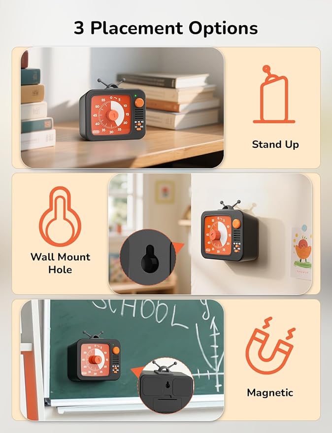 LIORQUE Visual Timer for Kids with Pause Function, 60-Minute Countdown Timers for Classroom Office Kitchen with Silent Operation, Kids Timer for Teaching